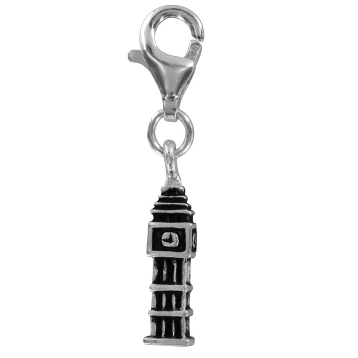 Pendentif charm argent \'Big Ben\' noir argenté (rhodié) - 13x3 mm - [Q4910]