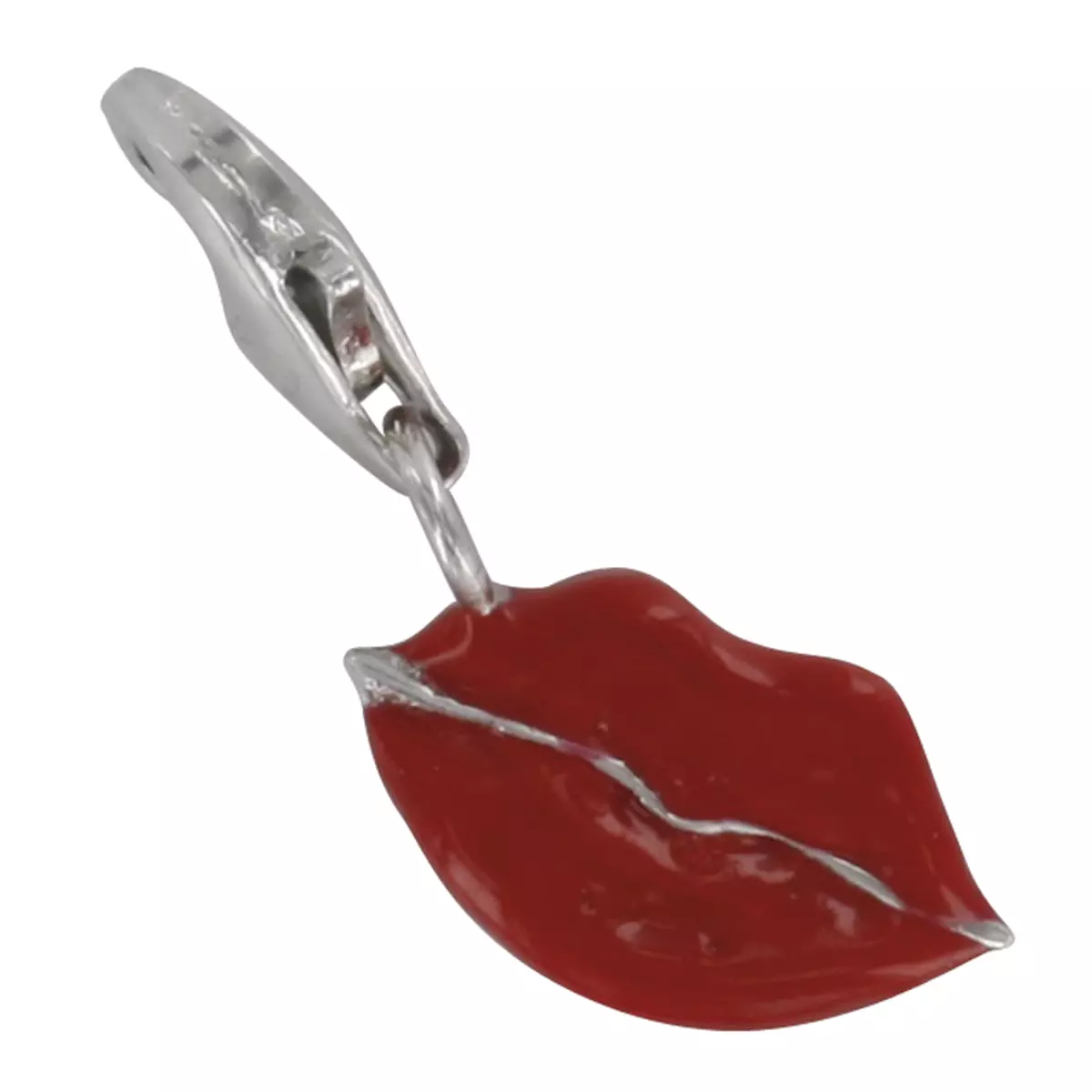 les trésors de lily Pendentif charm argent 'Kiss' rouge argenté (rhodié) 13x8 mm [Q4928]