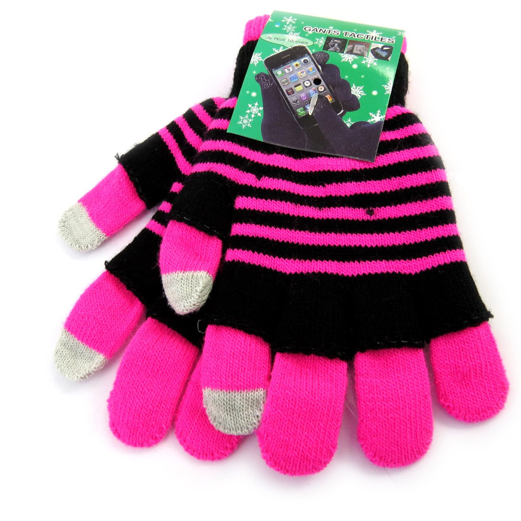 Gants écran tactile \'Coloriage\' noir fuschia - [L8194]