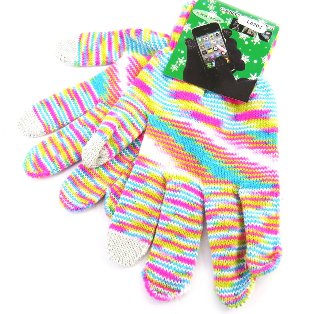Gants écran tactile \'Coloriage\' rose jaune turquoise - [L8203]