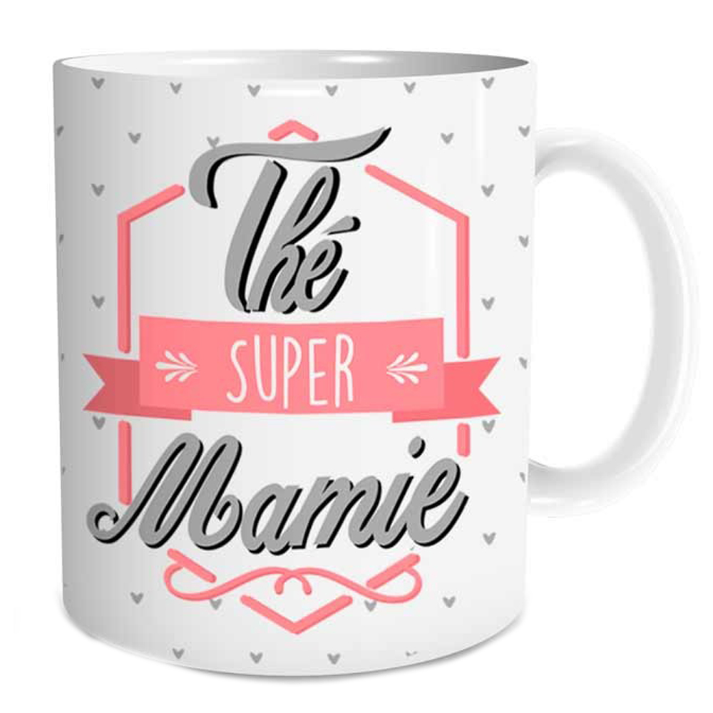 Mug tendresse \'The Super Mamie\' blanc rose - [P9409]