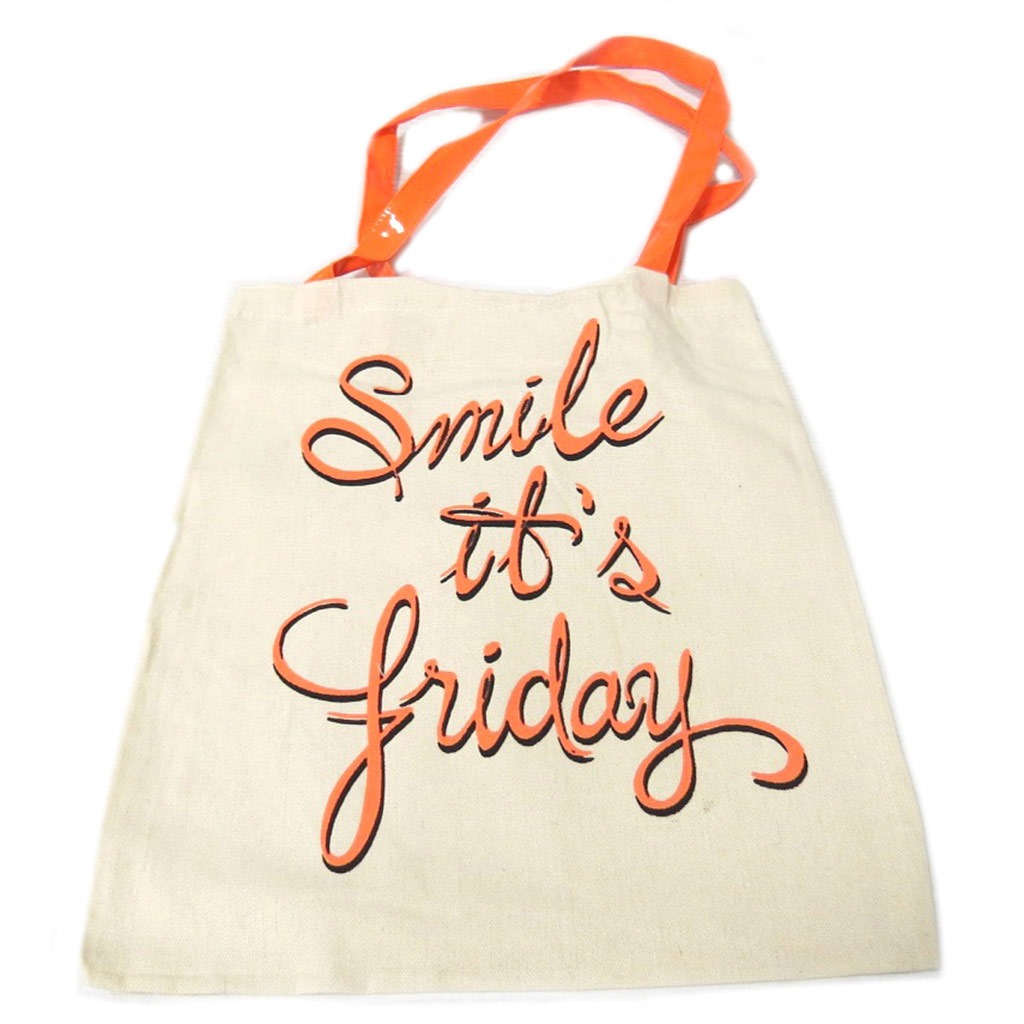 Sac coton / Tote bag \'Messages\' beige orange (Smile it\'s friday) -  42x365 cm - [P9491]