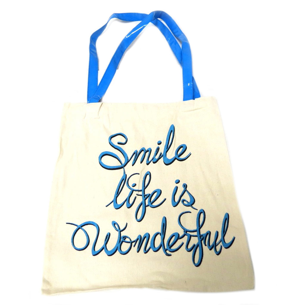 Sac coton / Tote bag \'Messages\' beige rose (Smile life is wonderful) -  42x365 cm - [P9492]