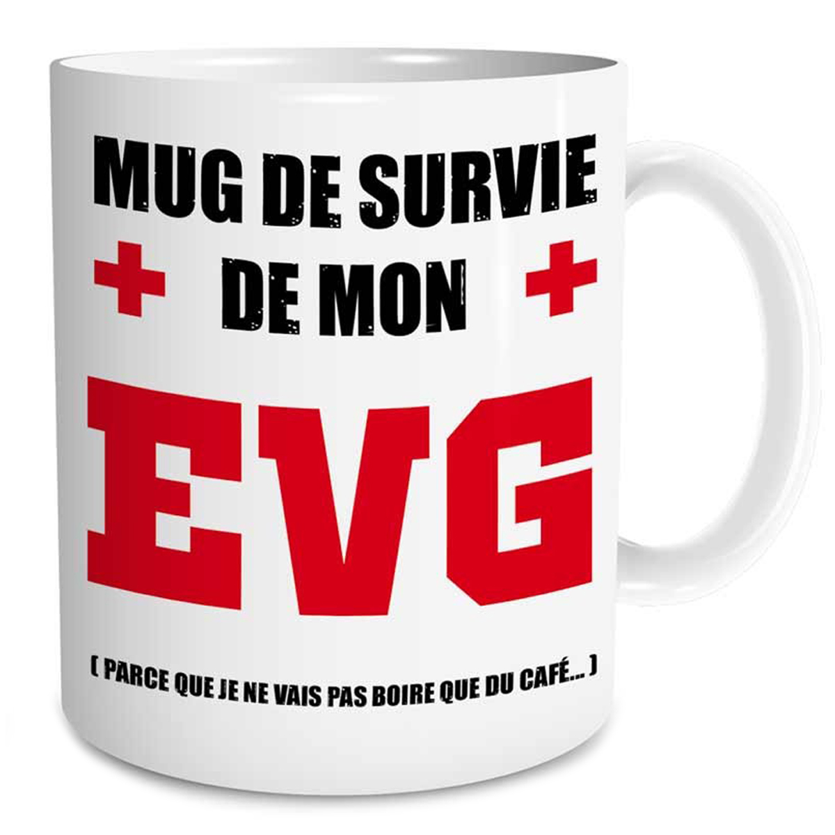Mug céramique \'EVG\' blanc noir rouge (Mug de survie EVG) - 95x8 cm - [Q5943]