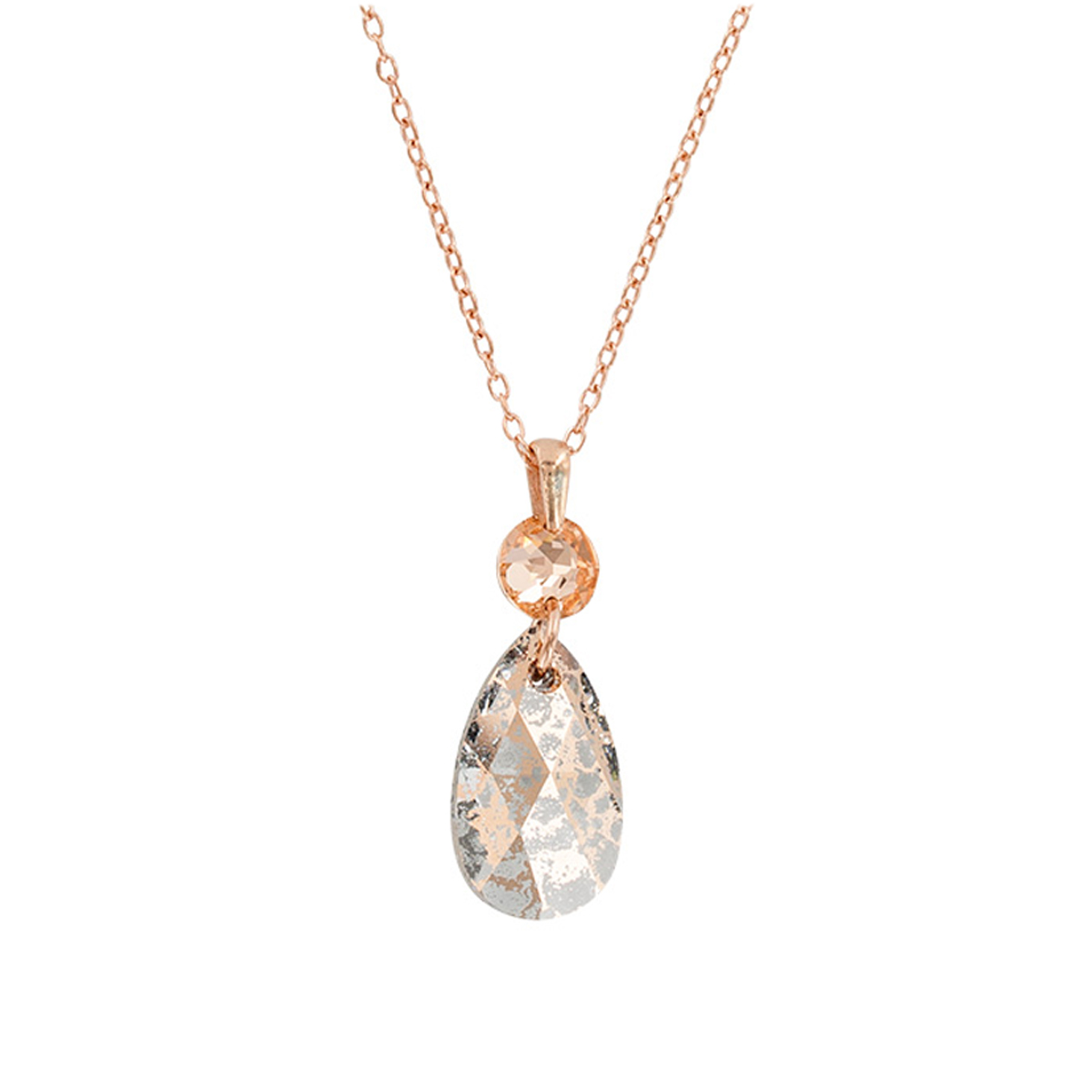 Collier Argent artisanal \'Sissi\' rose gris (Crystal) gold pink - 30x13 mm - [Q6008]