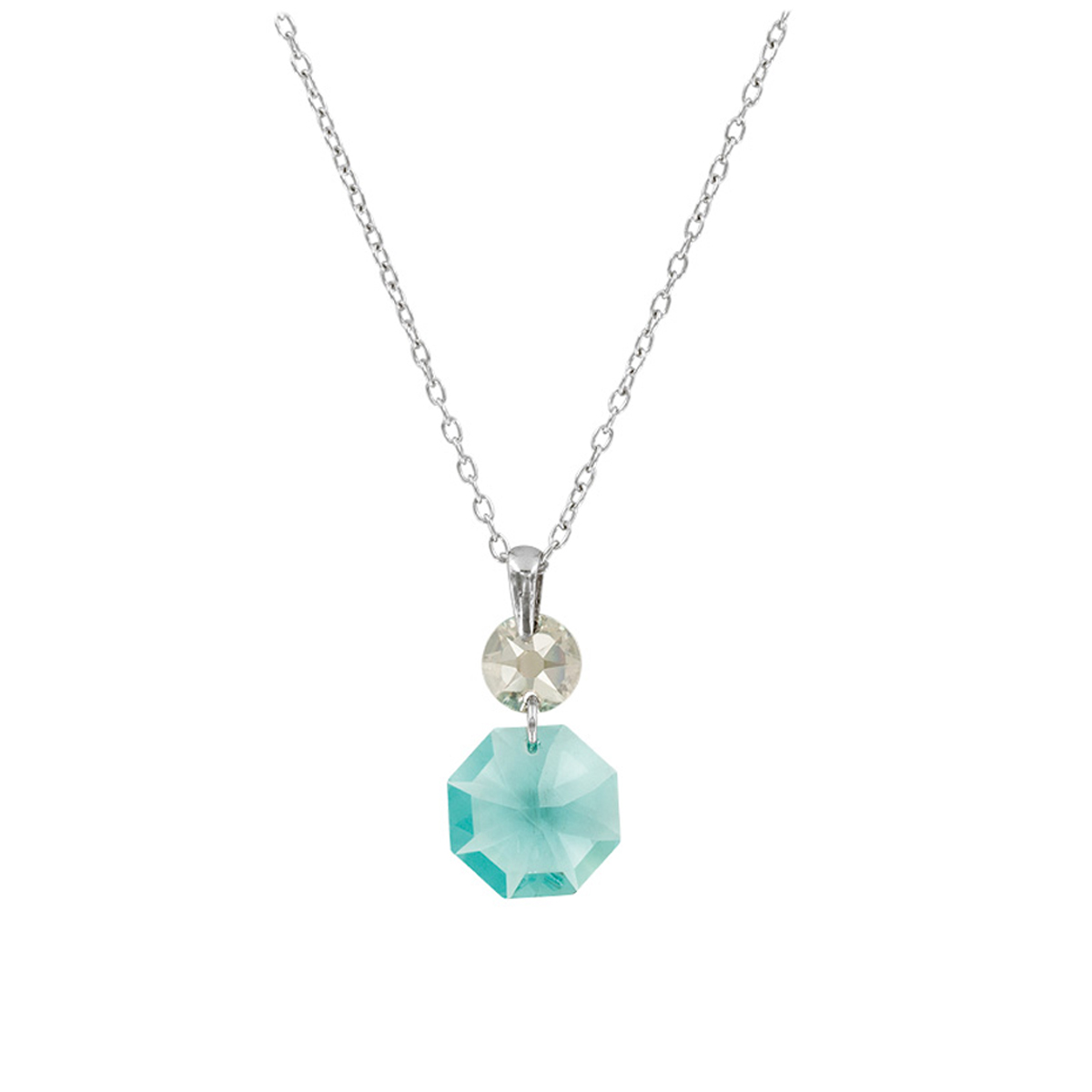 Collier Argent artisanal \'Sissi\' turquoise blanc (Crystal) - 23x14 mm - [Q6010]