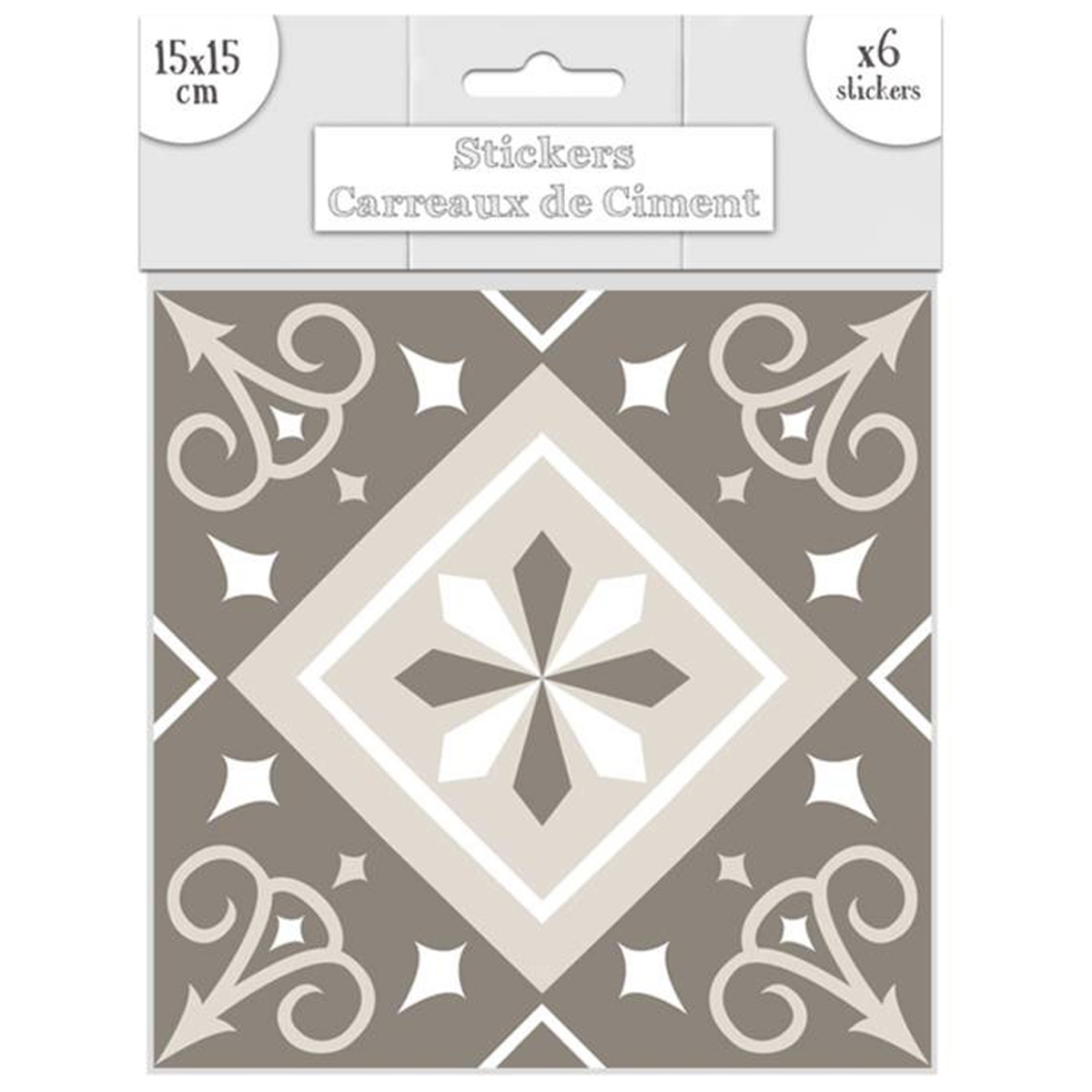 Set de 6 stickers \'Carreaux de Ciment\' greige - 15x15 cm - [Q7338]