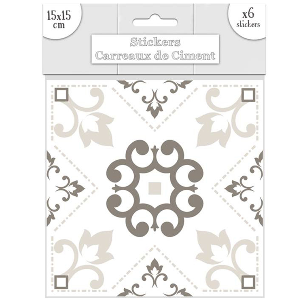 Set de 6 stickers \'Carreaux de Ciment\' greige - 15x15 cm - [Q7340]