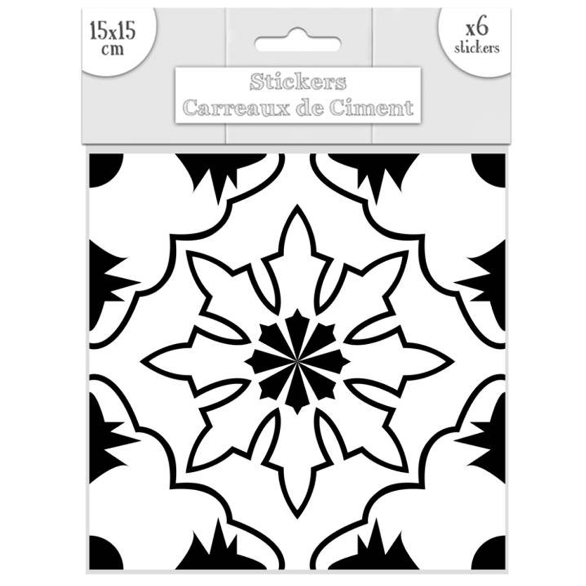 Set de 6 stickers \'Carreaux de Ciment\' noir - 15x15 cm - [Q7342]