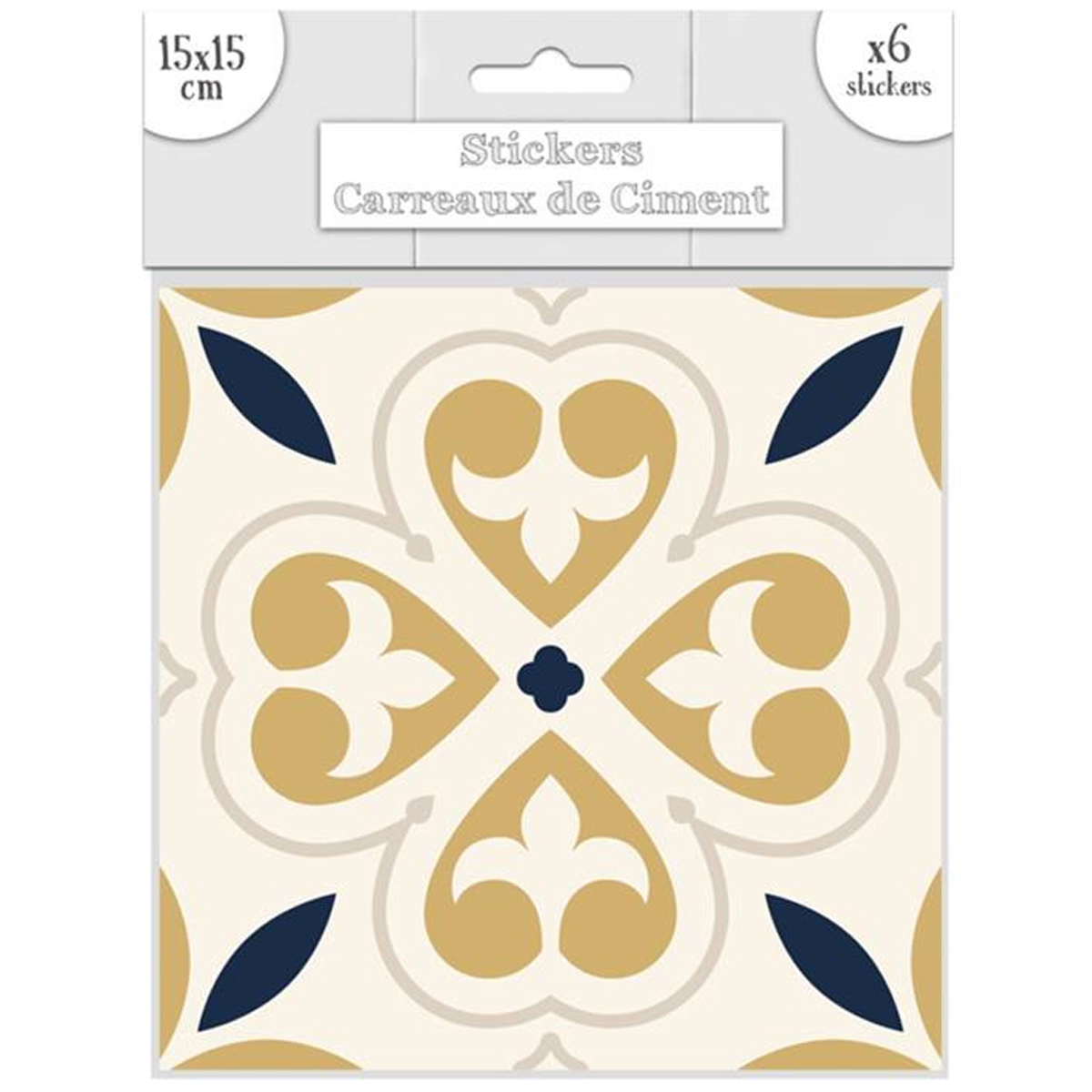 Set de 6 stickers \'Carreaux de Ciment\' doré - 15x15 cm - [Q7347]
