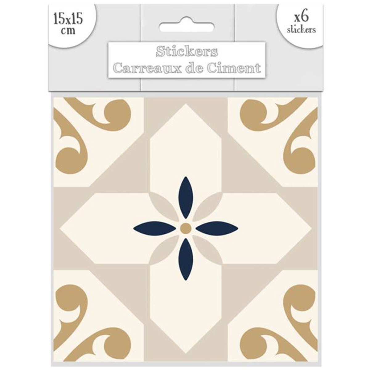 Set de 6 stickers \'Carreaux de Ciment\' doré - 15x15 cm - [Q7348]