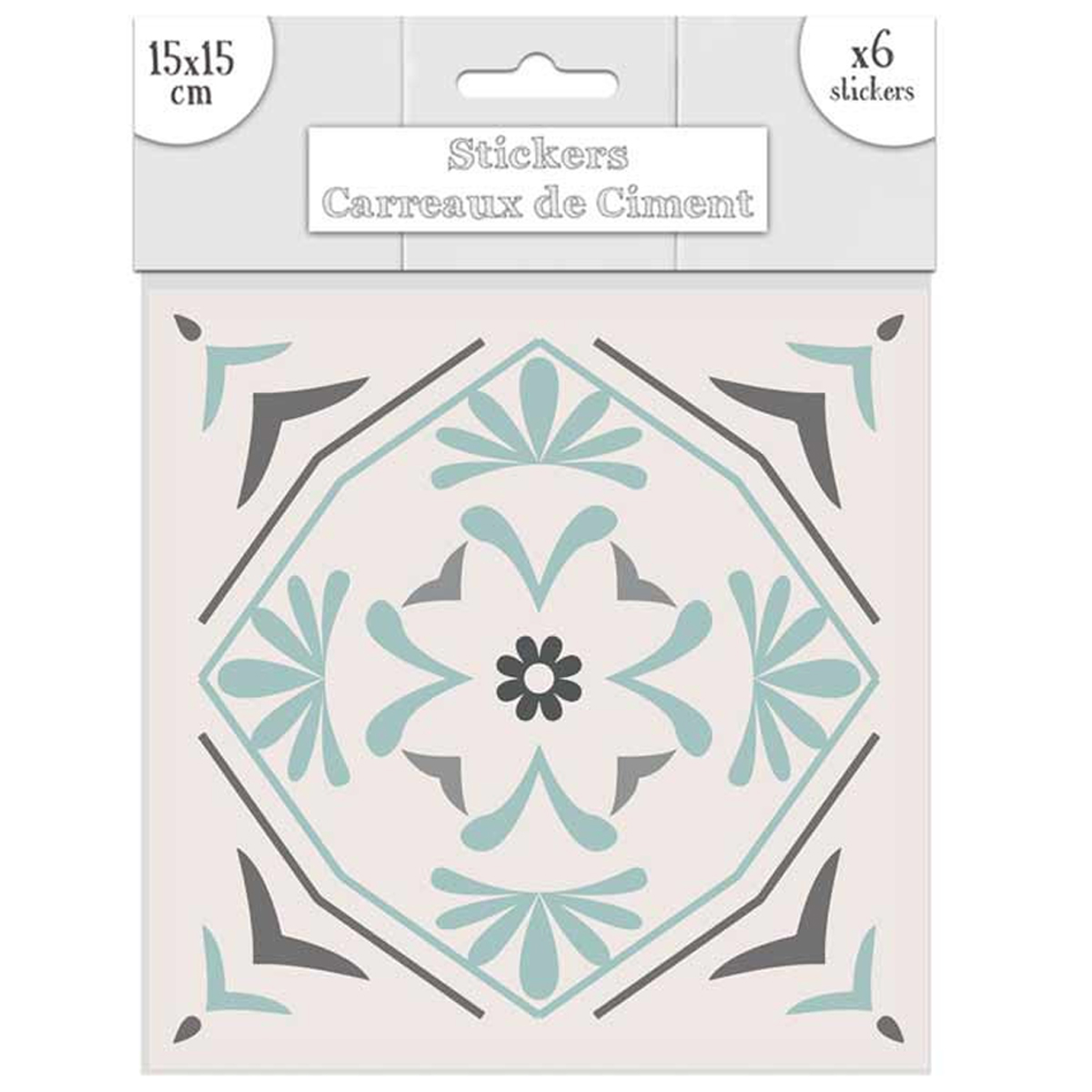 Set de 6 stickers \'Carreaux de Ciment\' vert - 15x15 cm - [Q7651]