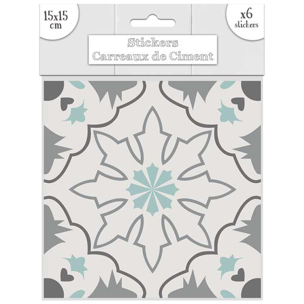 Set de 6 stickers \'Carreaux de Ciment\' vert - 15x15 cm - [Q7652]