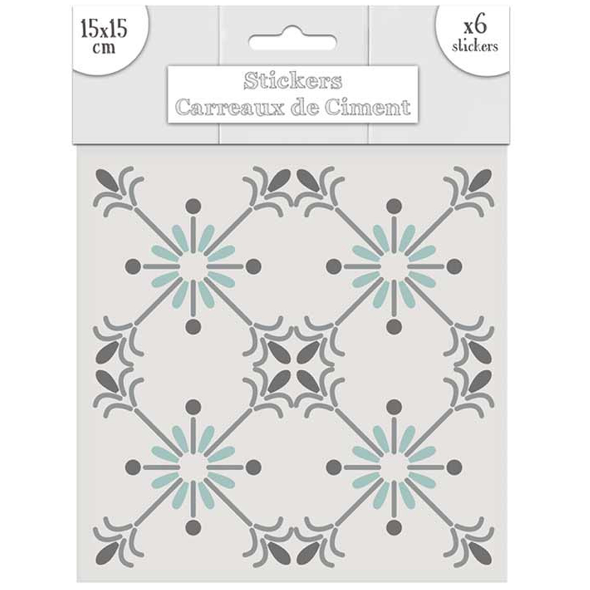 Set de 6 stickers \'Carreaux de Ciment\' vert - 15x15 cm - [Q7653]