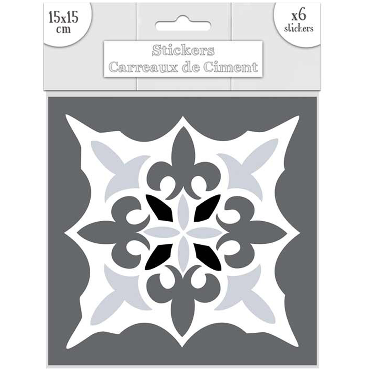 Set de 6 stickers \'Carreaux de Ciment\' gris - 15x15 cm - [Q7654]