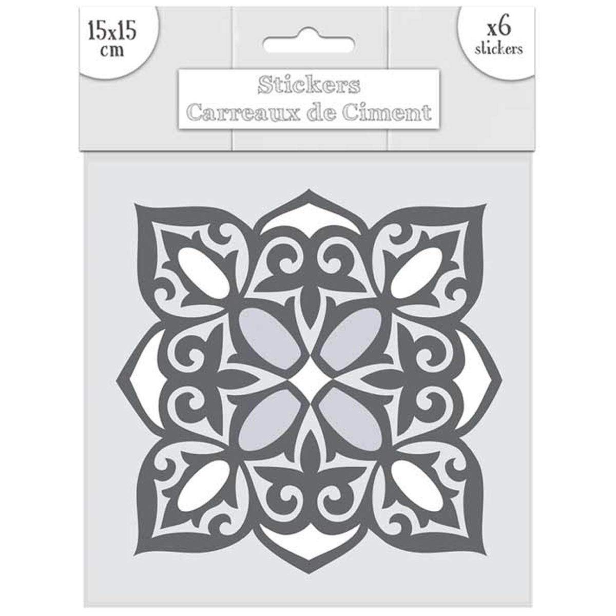 Set de 6 stickers \'Carreaux de Ciment\' gris - 15x15 cm - [Q7655]