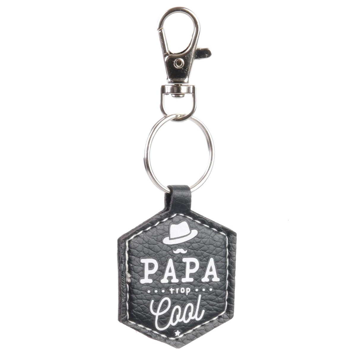 Porte-clés hexagone \'Papa\' noir (Papa trop cool) - 5x4 cm - [Q7796]