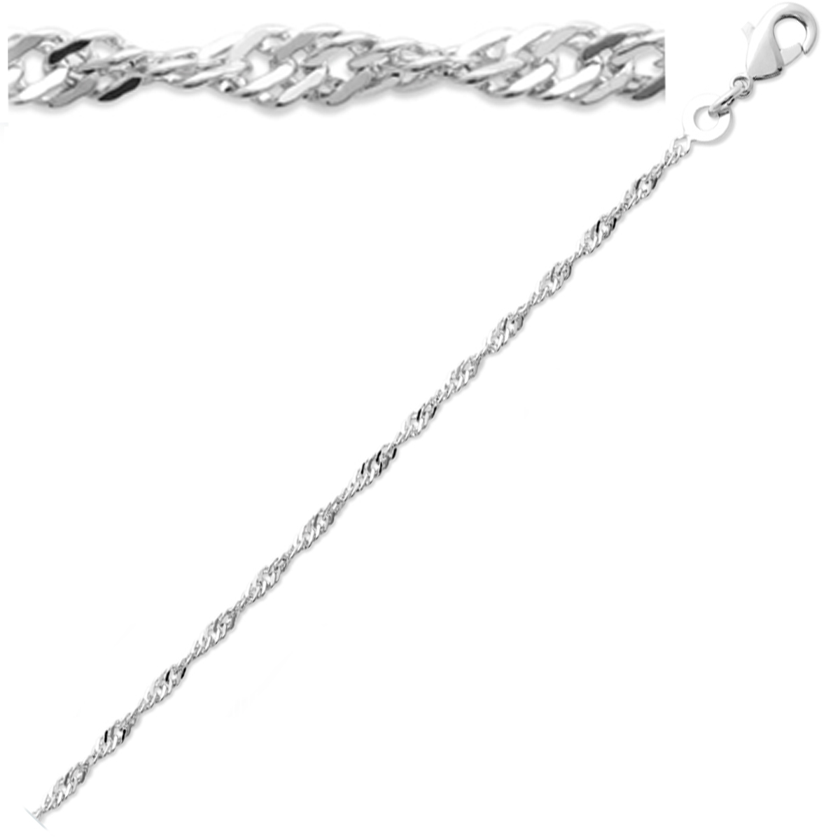 Bracelet Argent \'Singapour\' argenté (rhodié) - 18 cm 2 mm - [Q8436]