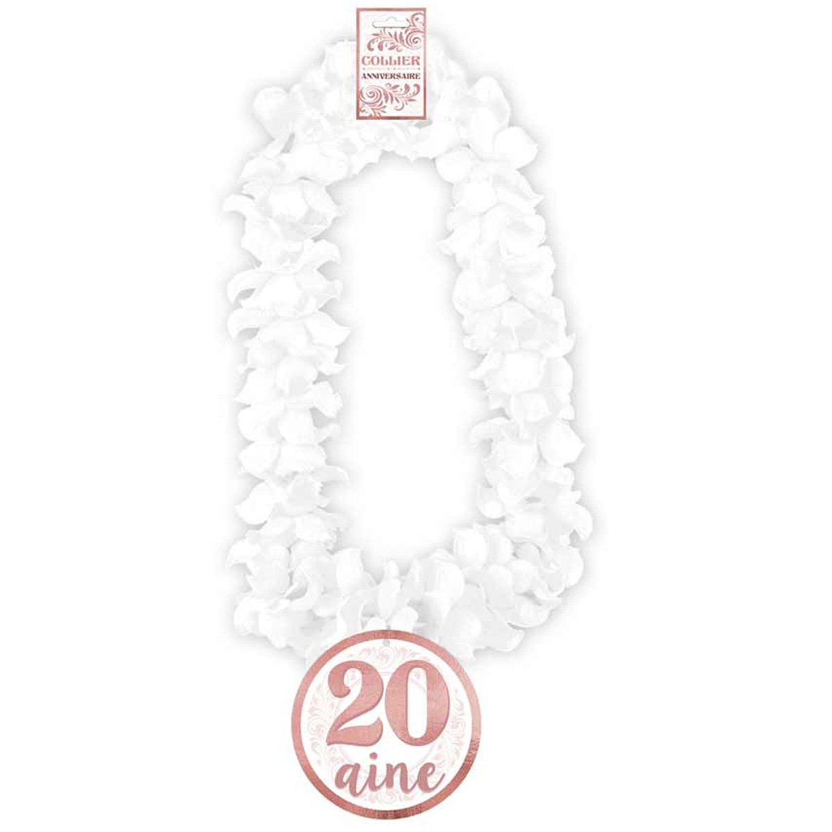 Collier de fleurs Anniversaire \'20 aine\' blanc - 50 cm - [Q8516]