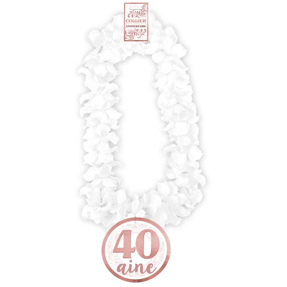 Collier de fleurs Anniversaire \'40 aine\' blanc - 50 cm - [Q8518]