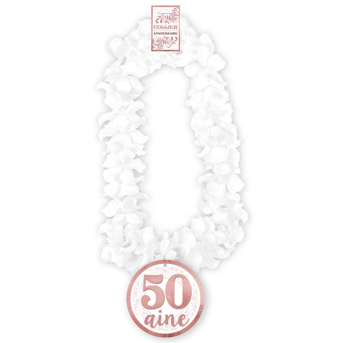 Collier de fleurs Anniversaire \'50 aine\' blanc - 50 cm - [Q8519]