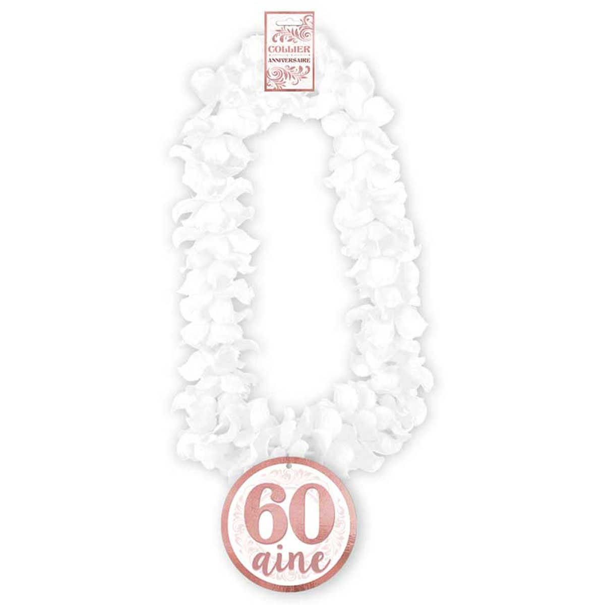 Collier de fleurs Anniversaire \'60 aine\' blanc - 50 cm - [Q8520]