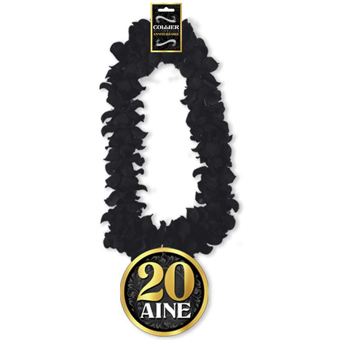Collier de fleurs Anniversaire \'20 aine\' noir - 50 cm - [Q8523]