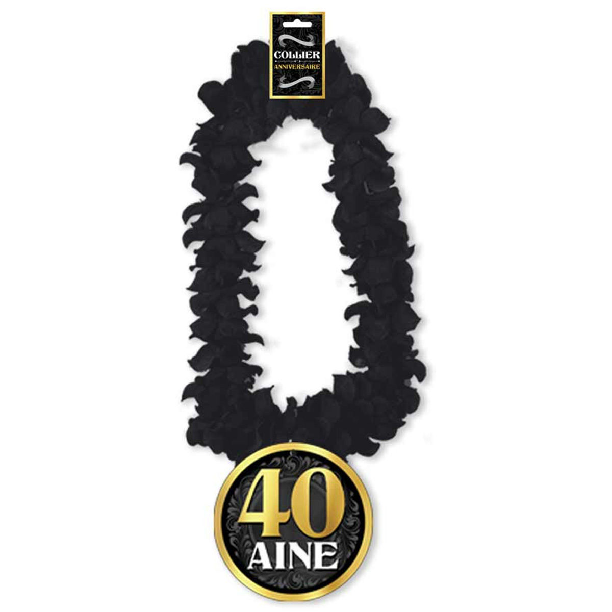Collier de fleurs Anniversaire \'40 aine\' noir - 50 cm - [Q8525]