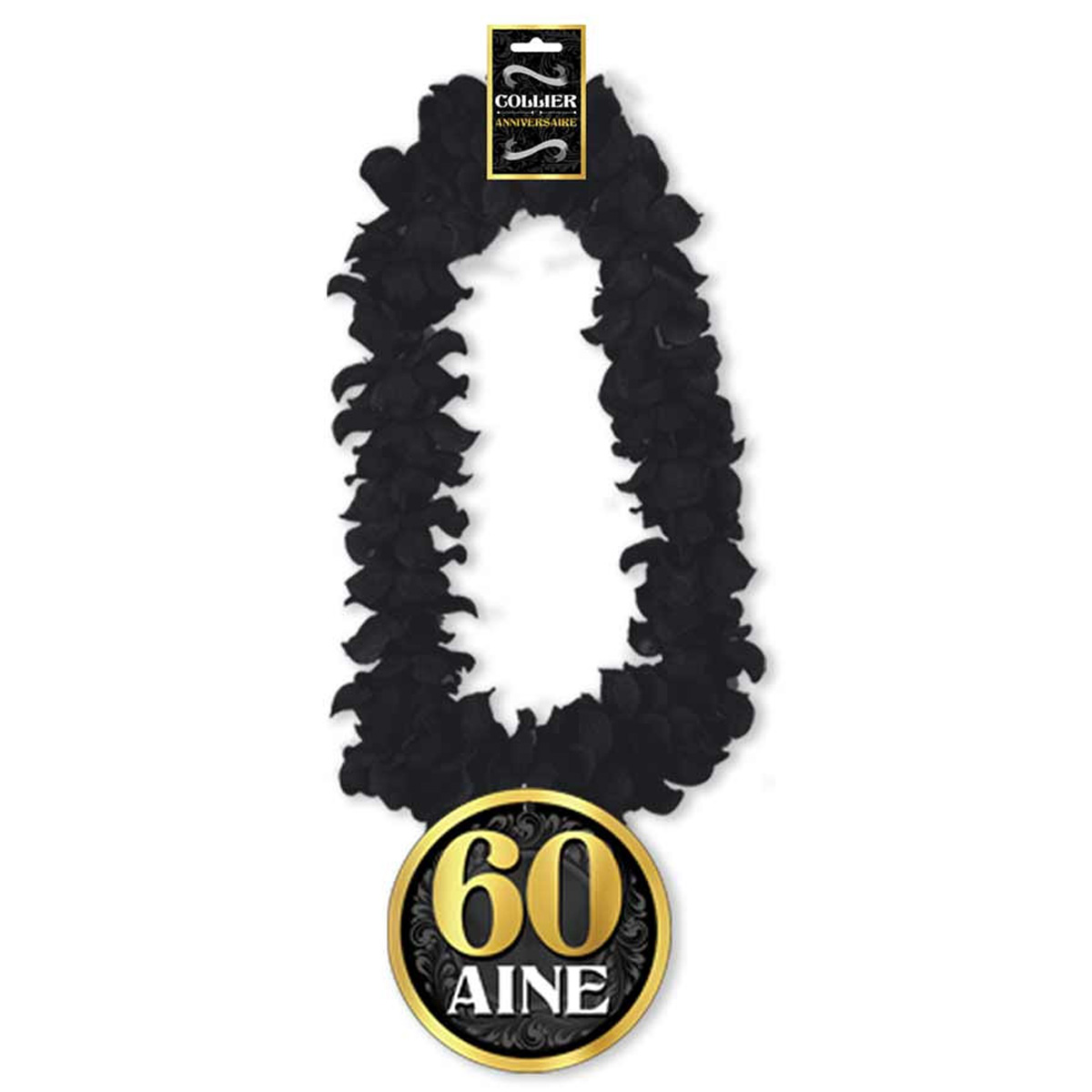 Collier de fleurs Anniversaire \'60 aine\' noir - 50 cm - [Q8527]