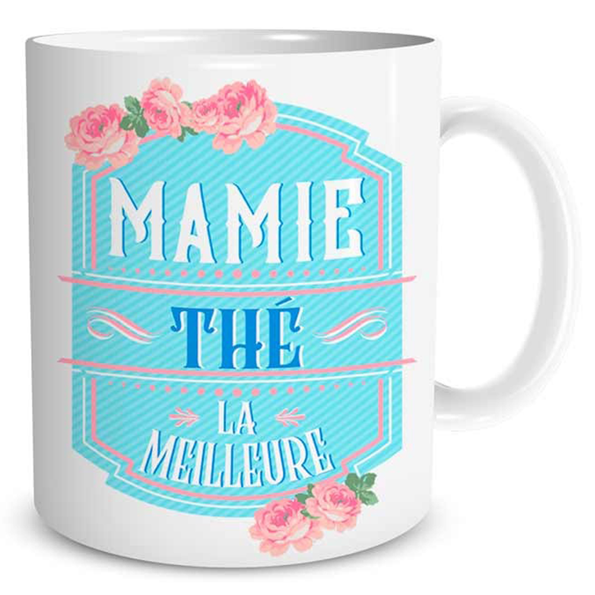 Mug tendresse \'Mamie thé la meilleure\' blanc bleu - 95x80 mm - [P9407]