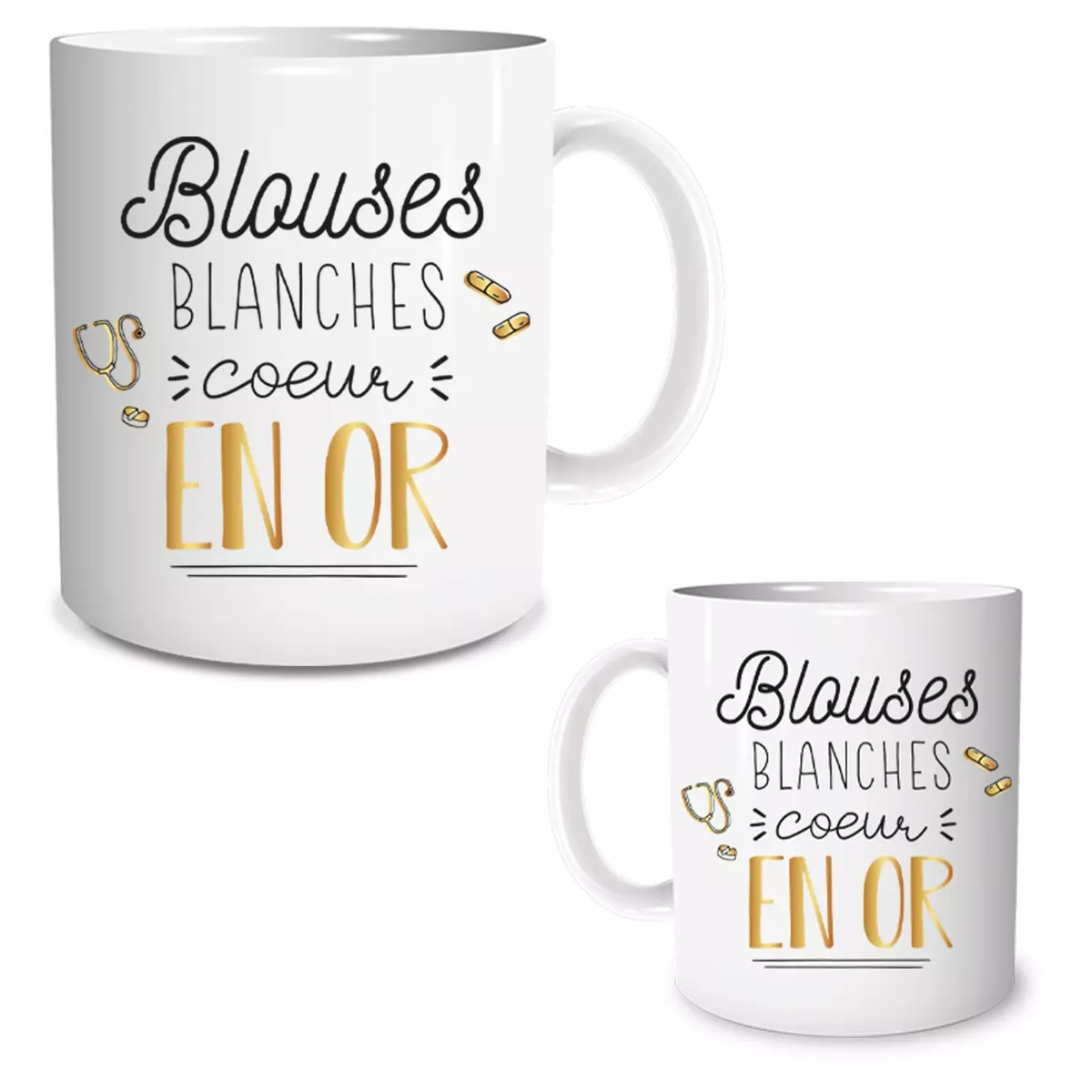 les trésors de lily Mug céramique 'Blouses Blanches' (coeur en Or) 95x80 mm [R2948]