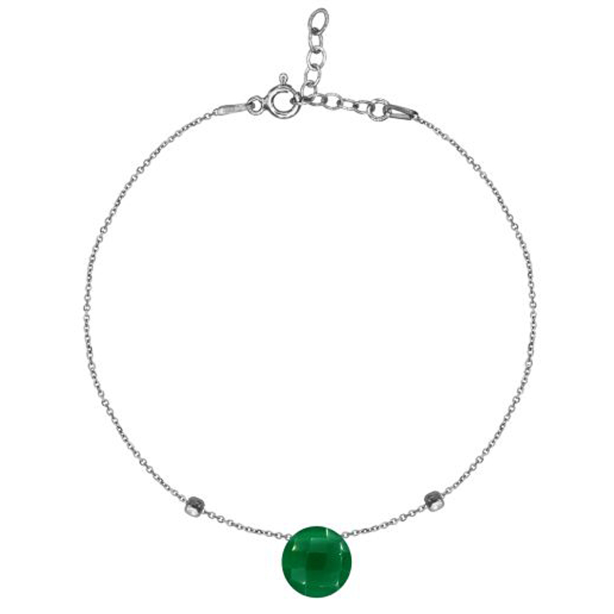 Bracelet Argent \'Meghan\' calcédoine verte argenté (rhodié) - 8 mm - [R3004]
