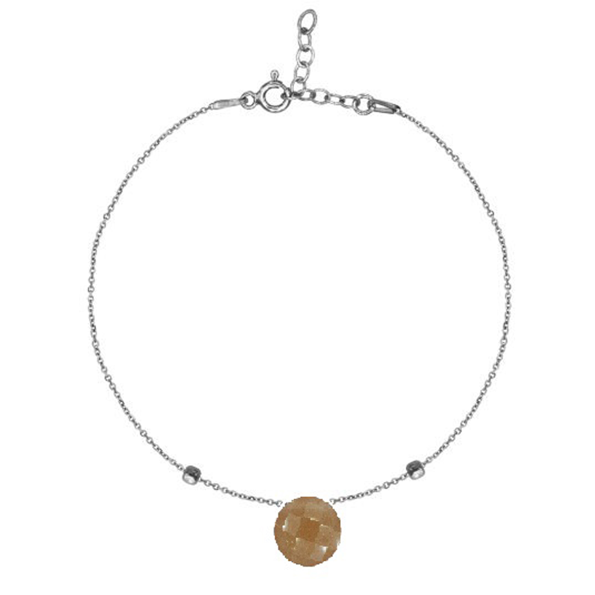 Bracelet Argent \'Meghan\' pierre de lune rose argenté (rhodié) - 8 mm - [R3006]