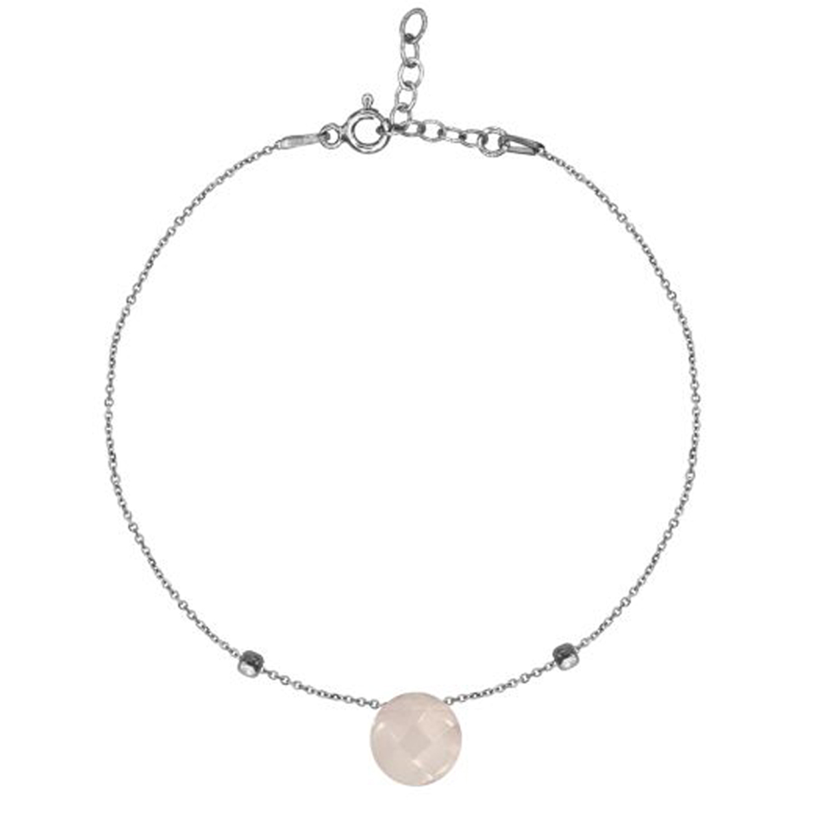 Bracelet Argent \'Meghan\' quartz rose argenté (rhodié) - 8 mm - [R3007]