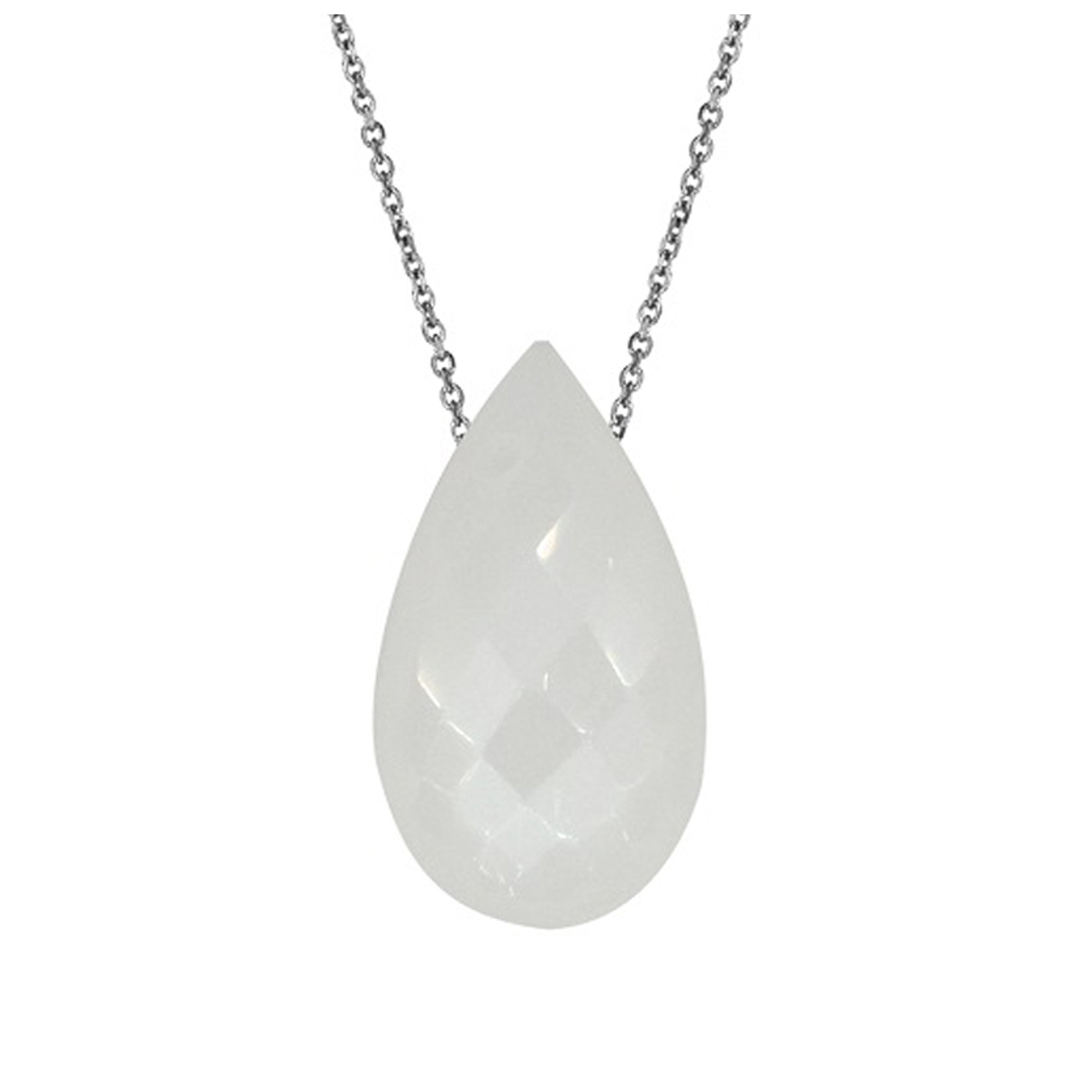 Collier Argent \'Meghan\' pierre de lune argenté (rhodié) - 15x8 mm - [R3009]