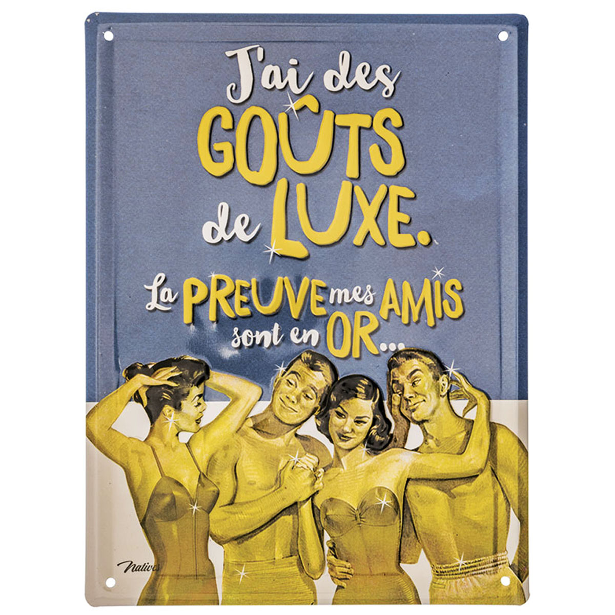 Plaque métal \'French Vintage\' (Amis en Or ) - 20x15 cm - [Q6950]