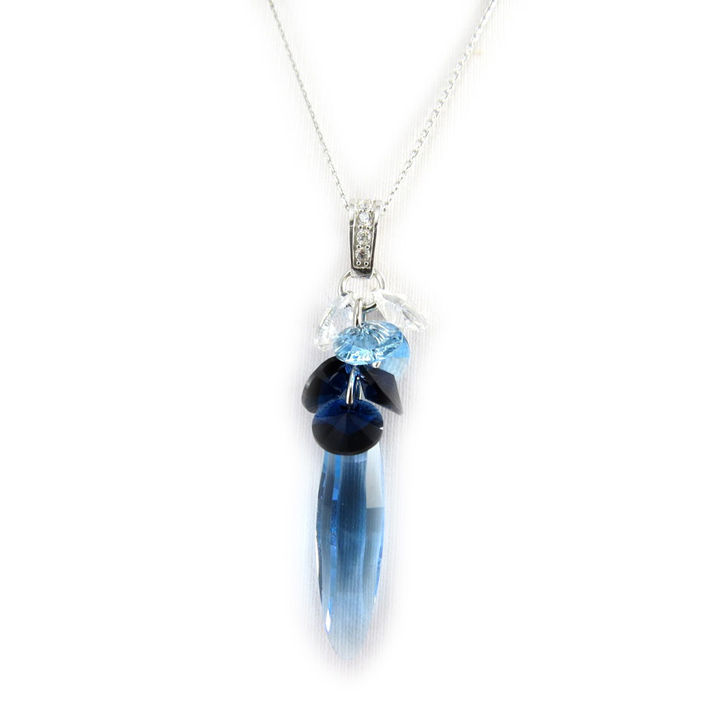 Collier Argent \'Sissi\' bleu (cristal de Swarovski) - [M0989]