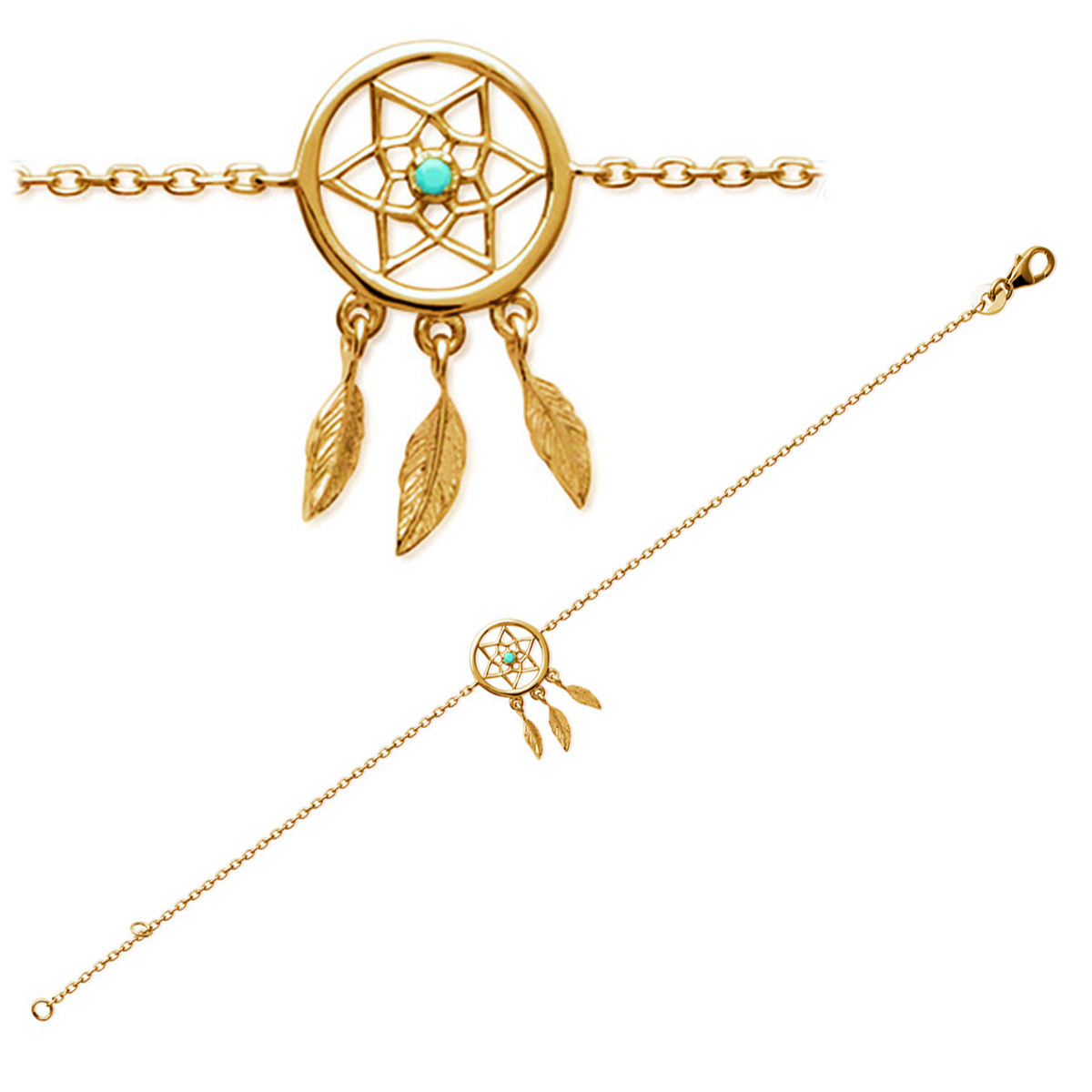 Bracelet Plaqué Or \'Navajos\' turquoise doré (dreamcatcher) - 20x12 mm - [N6979]