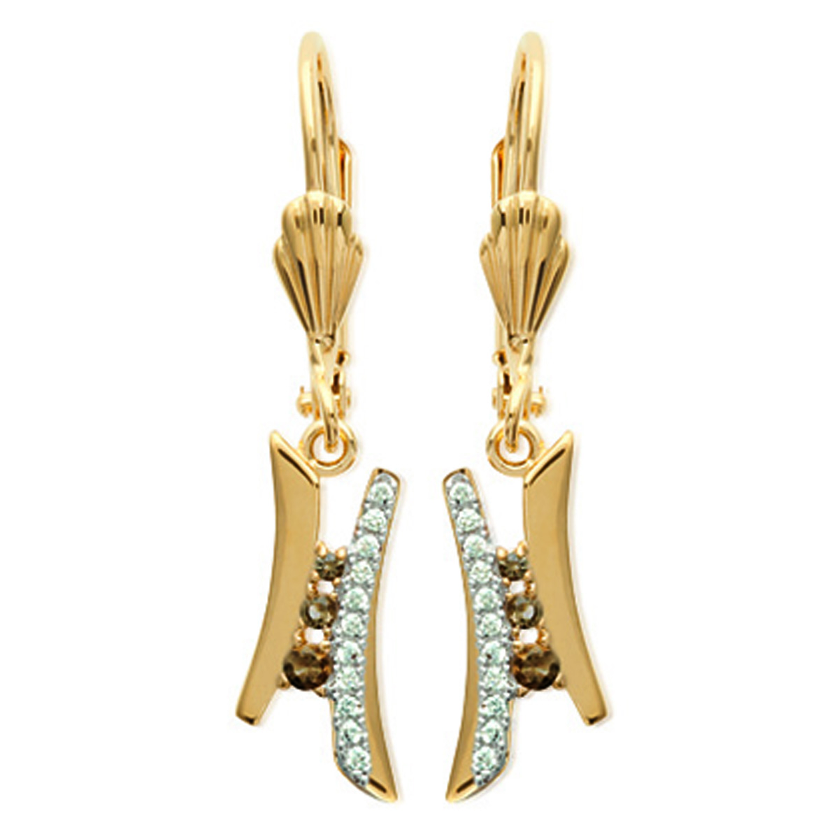 Dormeuses Plaqué Or \'Anastacia\' ambre doré - 15x8 mm - [N6983]