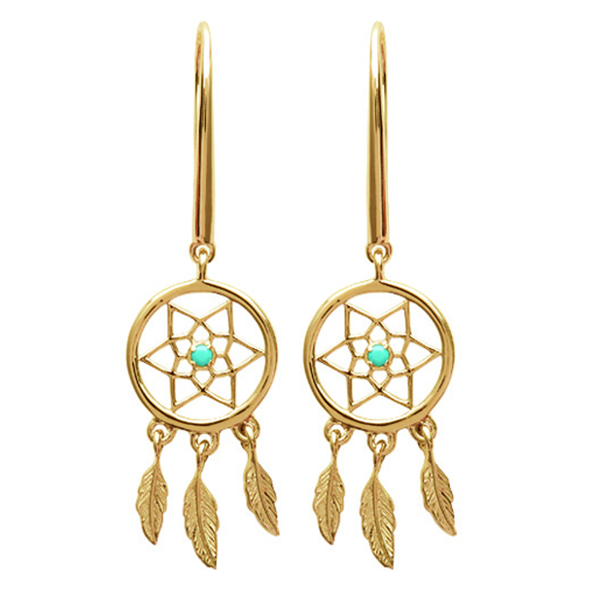 Boucles \'Navajos\' turquoise doré (dreamcatcher) - 20x10 mm - [N6984]