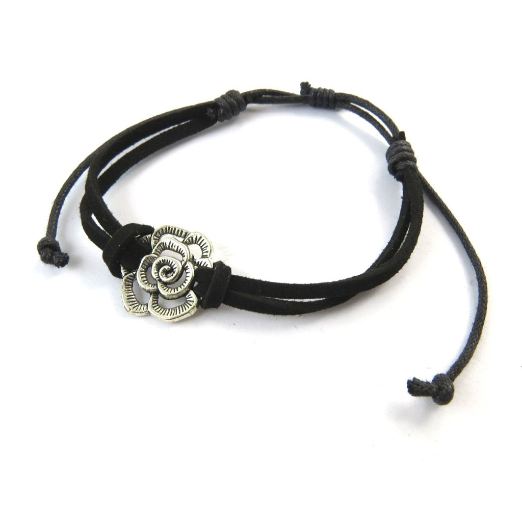 Bracelet fantaisie \'Rosa Romantica\' noir argenté - [N7012]