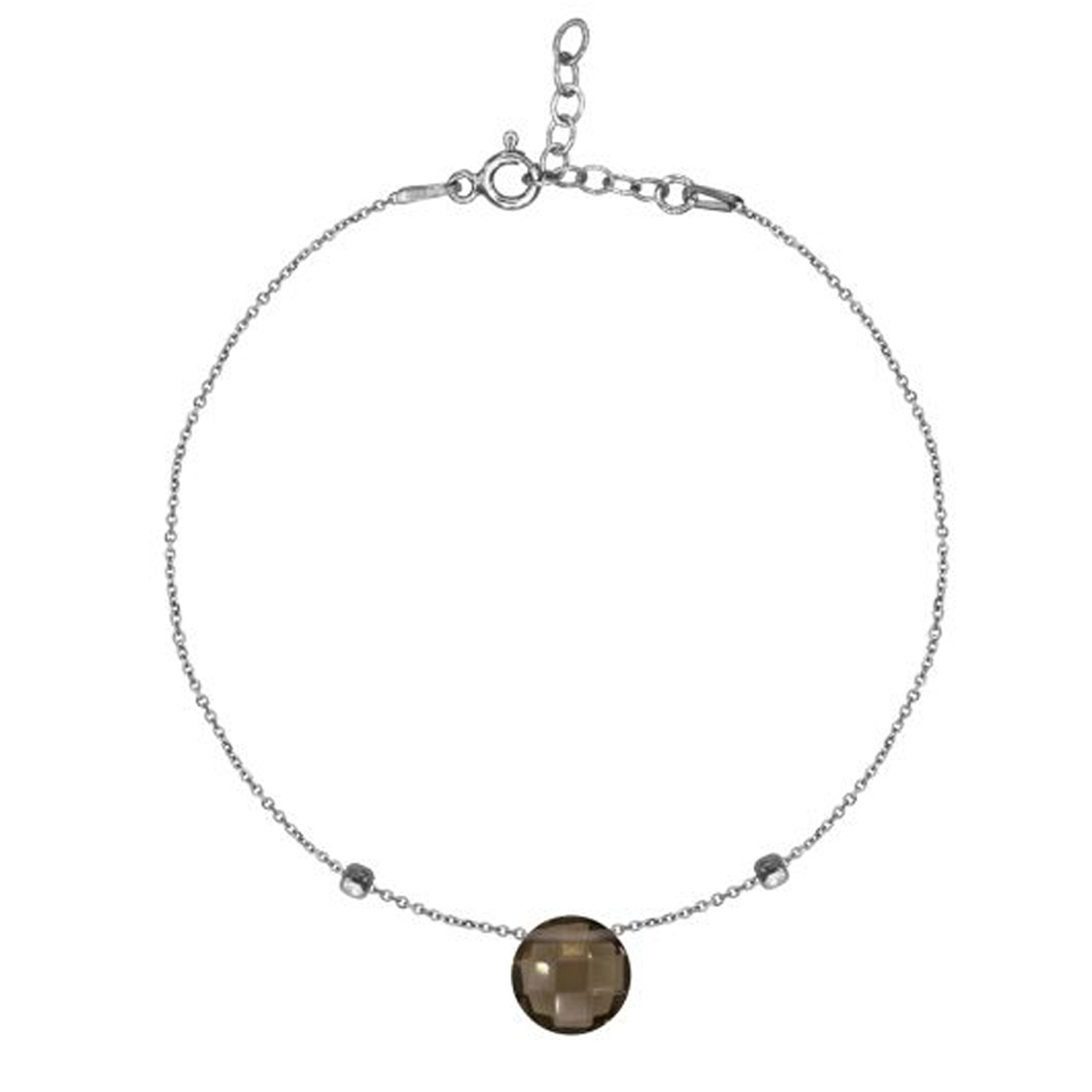 Bracelet Argent \'Meghan\' quartz fumé argenté (rhodié) - 8 mm - [R3005]