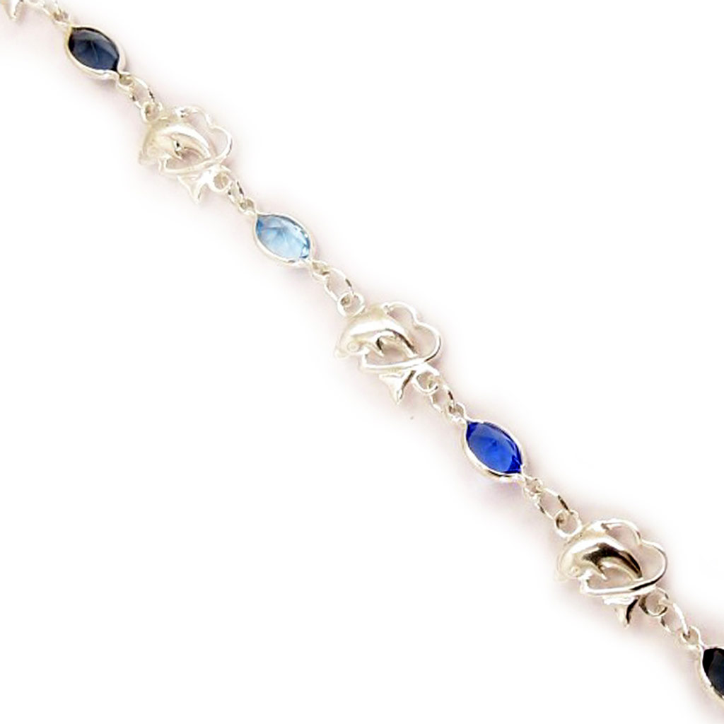 Bracelet Argent \'Dolphins\' Bleu argenté - 7 mm - [D7346]