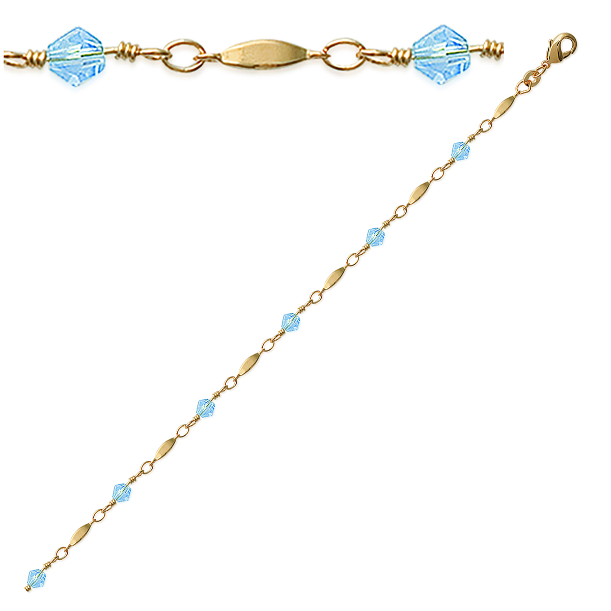 Bracelet Plaqué Or \'Clara\' Bleu Ciel doré - 18 cm - [D8003]