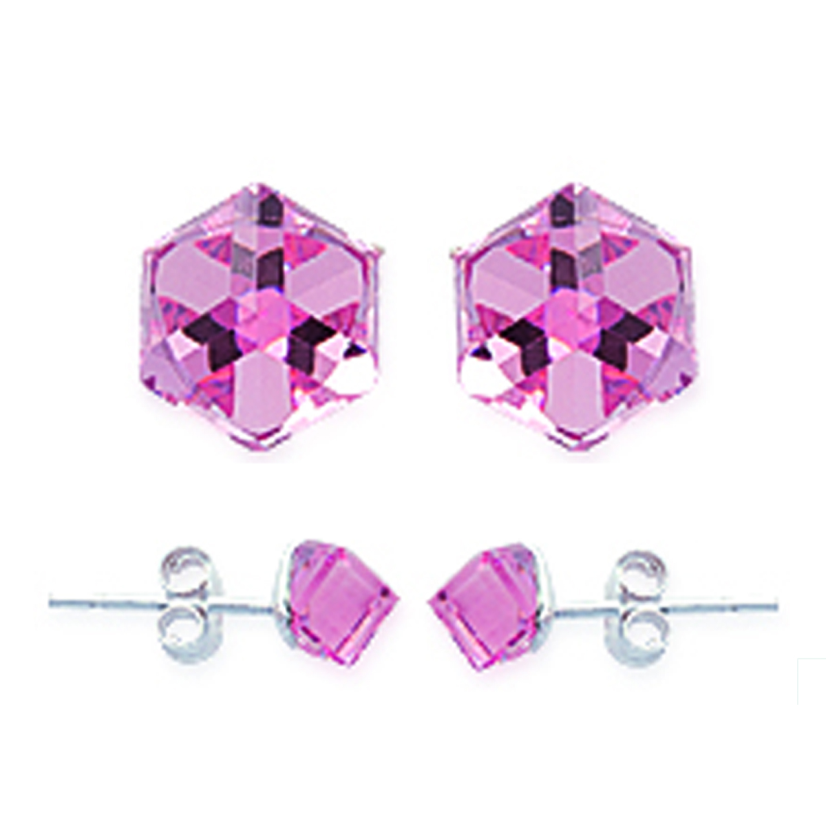 Boucles Argent \'Cubes de Cristal\' rose - 4 mm - [I1080]