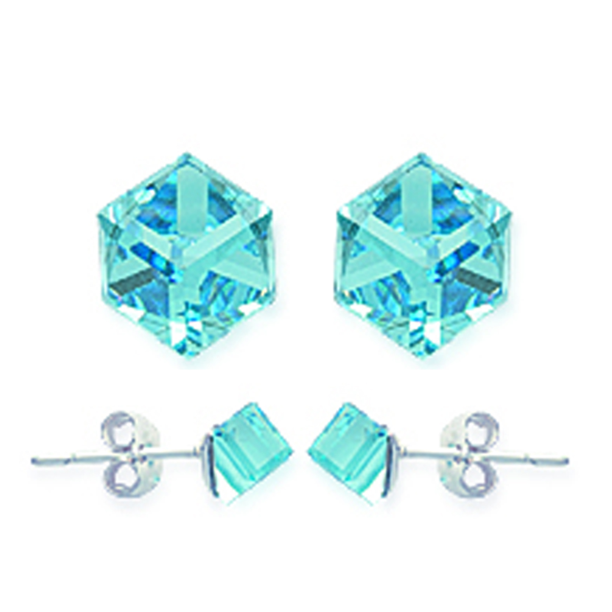 Boucles Argent \'Cubes de Cristal\' turquoise - 4 mm - [I1082]