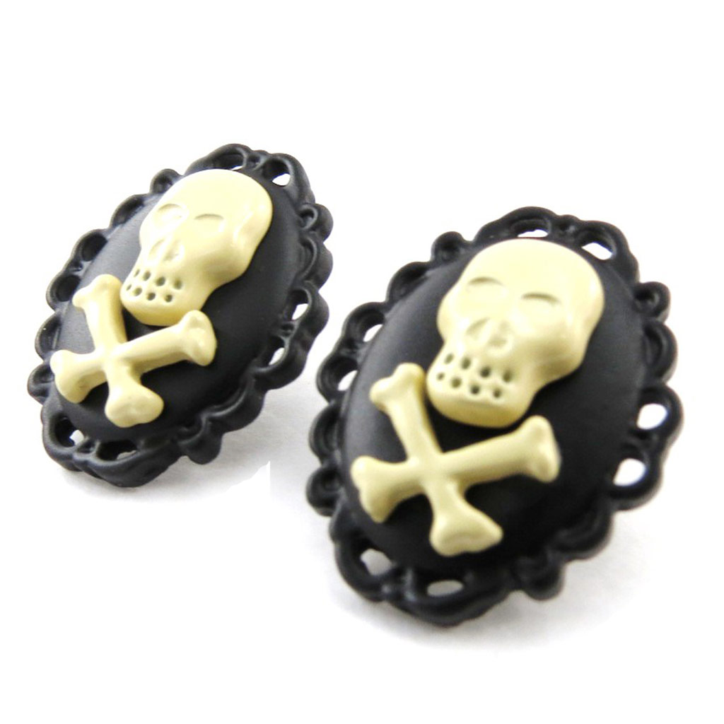 Boucles Créateur \'Tête de Mort\' noir beige - [J2030]