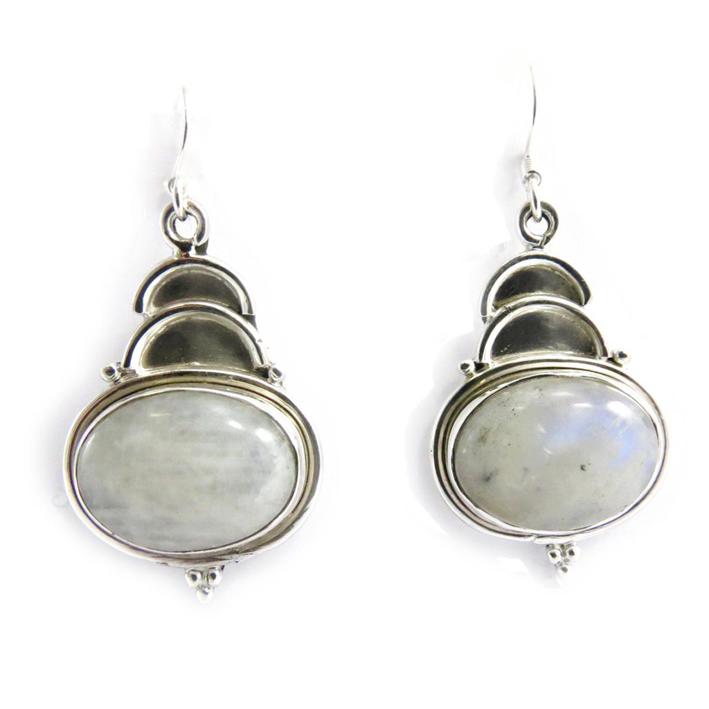 Boucles Argent \'Charmes\' Pierre de Lune  - [J5230]