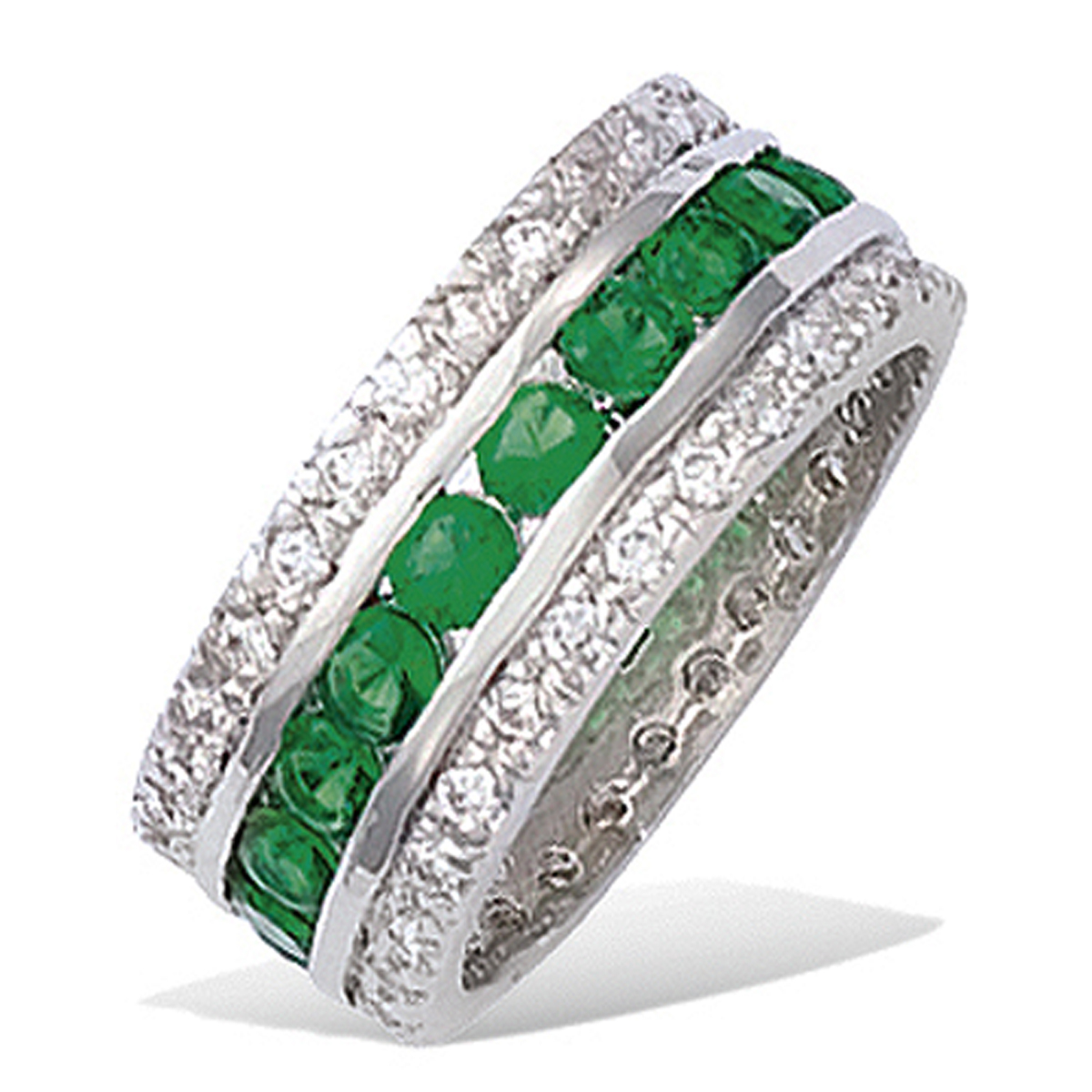 Bague Argent \'Sissi\' vert émeraude argenté (rhodié)- 8 mm - [J5246]