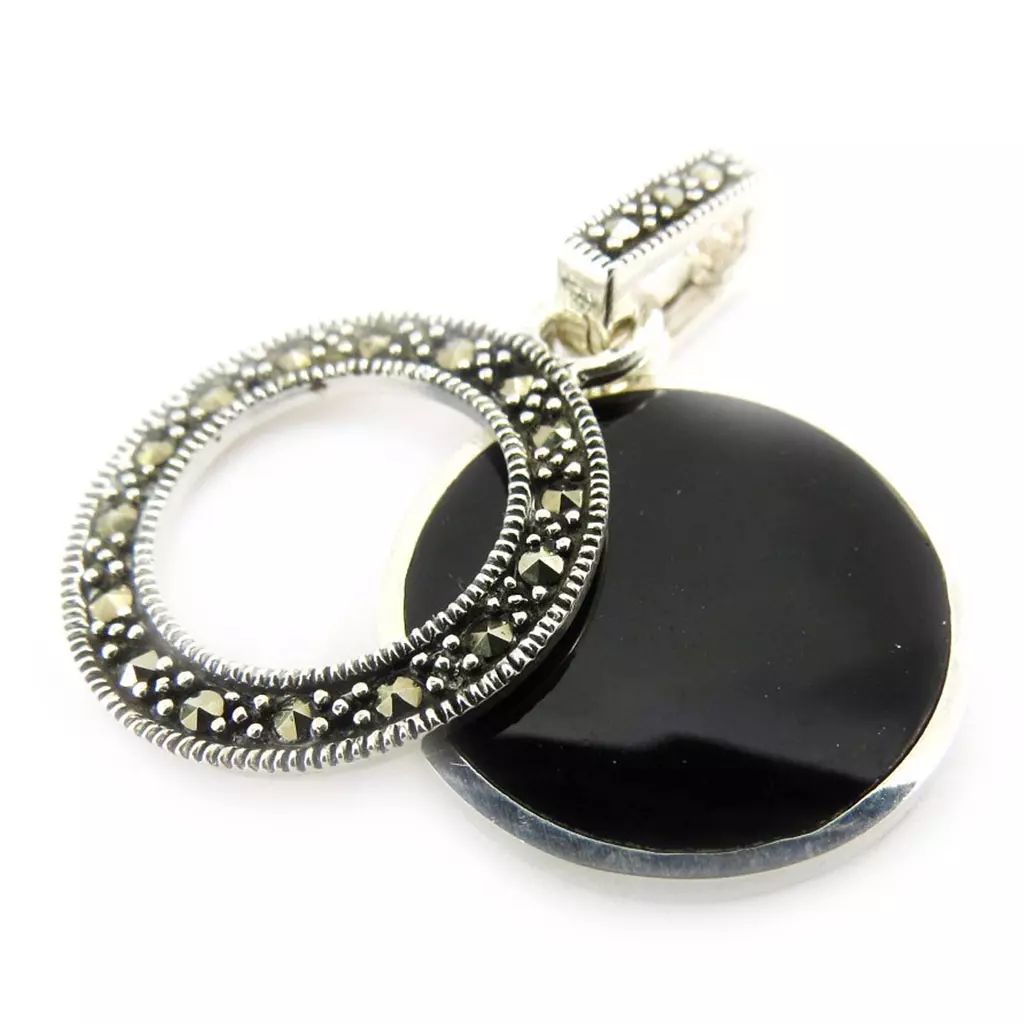 les trésors de lily Pendentif Argent 'Sappho' nacre onyx (double face) [J5279]